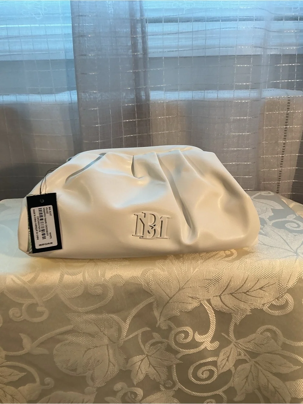Badgley Mischka Vegan Leather Frame Cream Clutch Bag